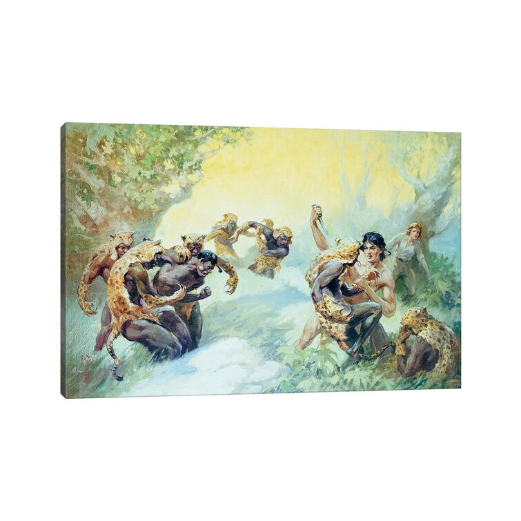 Tarzan And The Leopard Men On Canvas by J. Allen St. John Painting